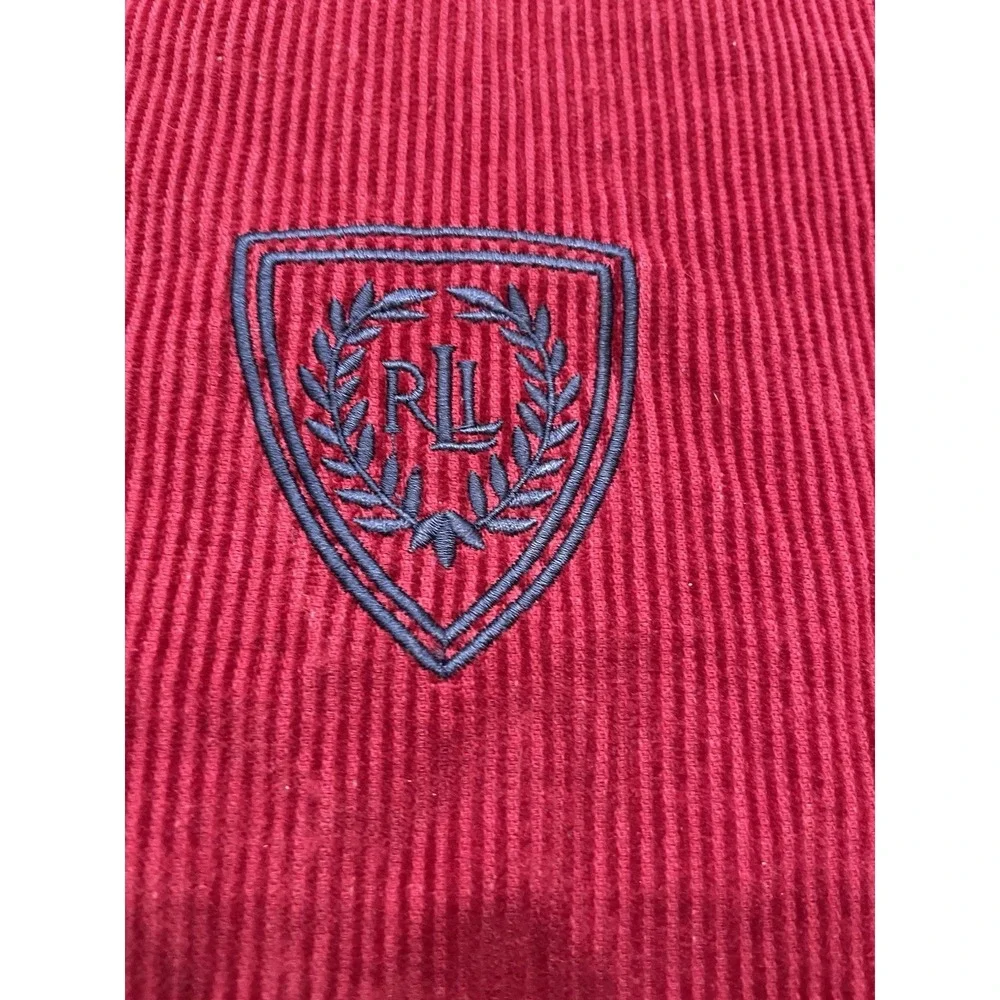 Vtg Pr Ralph Lauren Embroidered LRL CREST Red Corduroy Cotton Pillow Cover 18x20